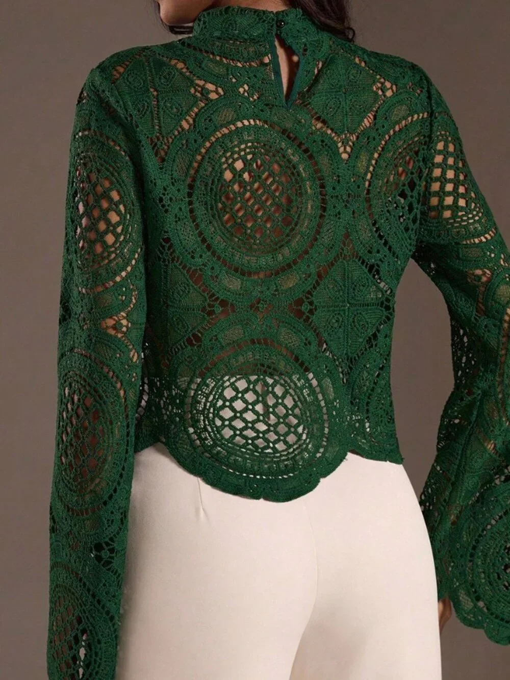 Dark Green Casual Women's Floral See-Through Top
